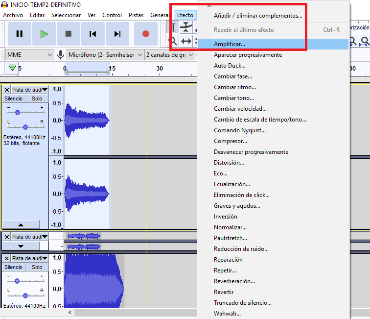 Amplificar audio Audacity